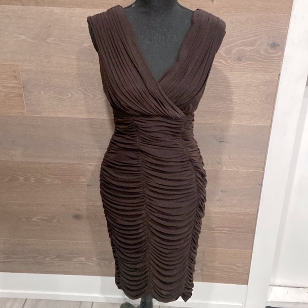 TADASHI SHOJI EUC RUCHED SHEER REAL SILK SHEATH DRESS SIZE 14